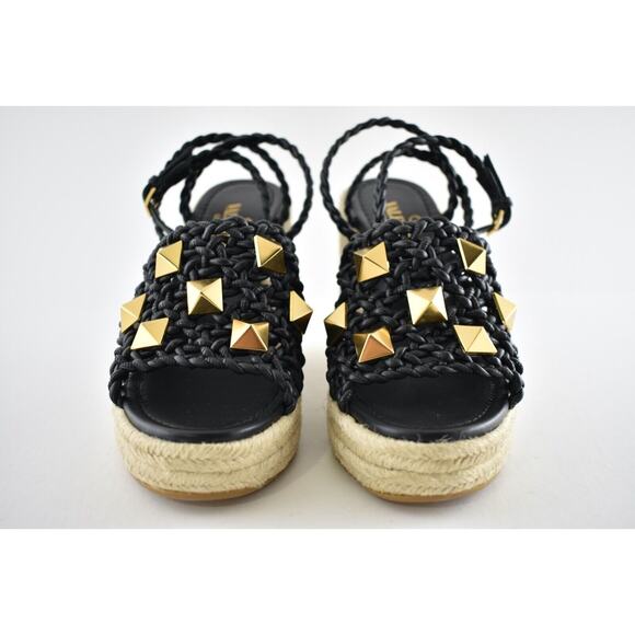 Valentino Rockstud Roman Stud Black Leather Espadrille Wedge Lace Up Sandal 40 - Picture 4 of 10
